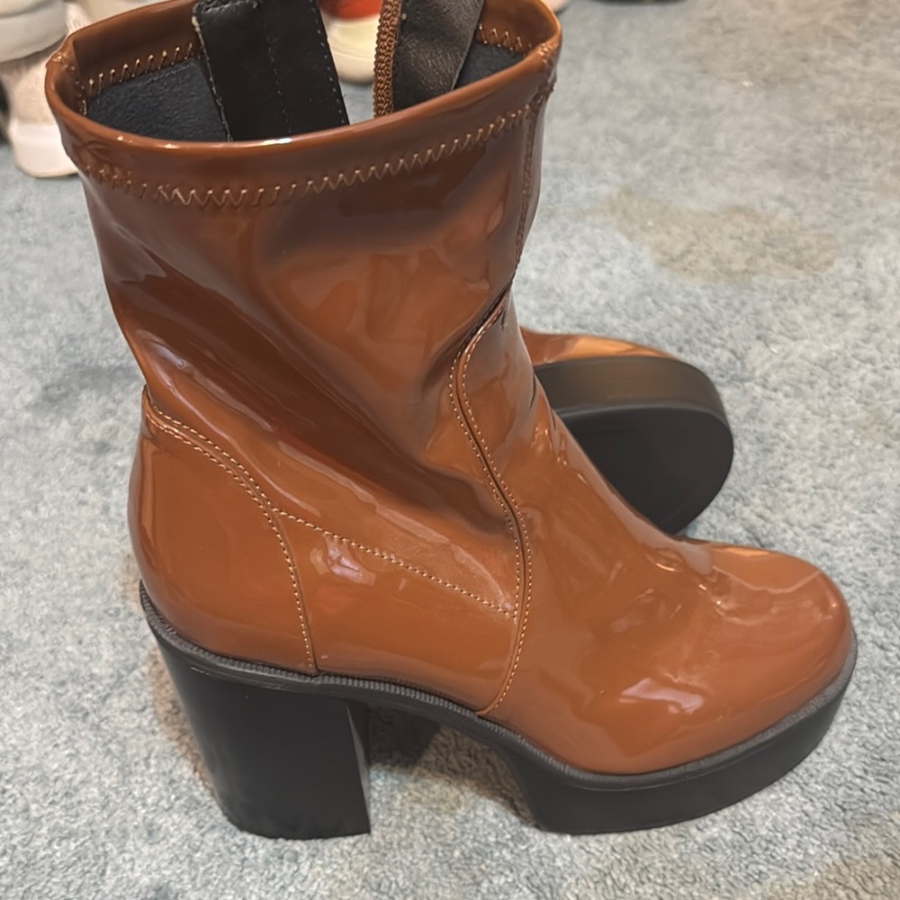 Madden Girl Brown Combat Boots with Chunky Heel